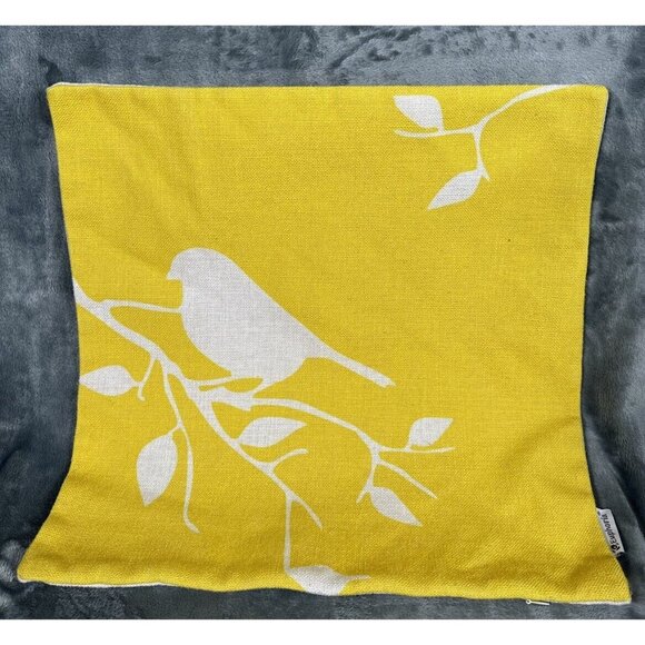Eupho Pillow Covers Canvas Bird & Tree Branches Yellow/Cream Set Of 3 Sofa Home - Picture 11 of 16